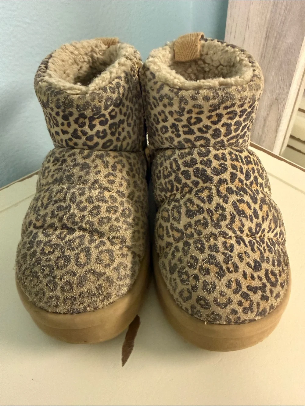 Zara Kids Leopard Sherpa Lined Ankle Boots EUR 24 Toddler US 8 Cozy